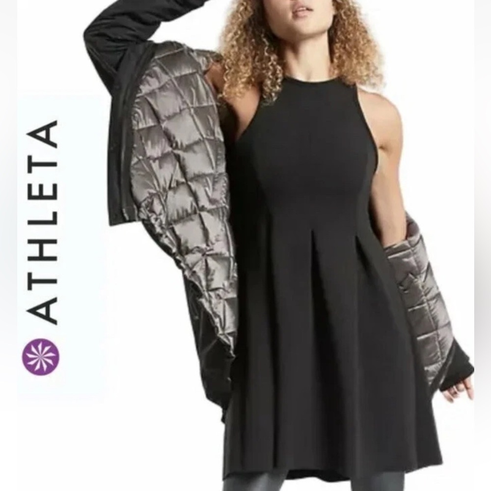 Athleta En Route Scuba Dress Black Size Large petite Sleeveless Midi Athletic